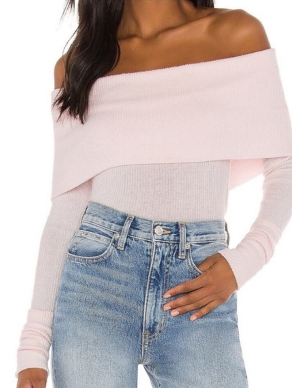 Free People Snowbunny Off the Shoulder Sweater Shell Pink Size Medium